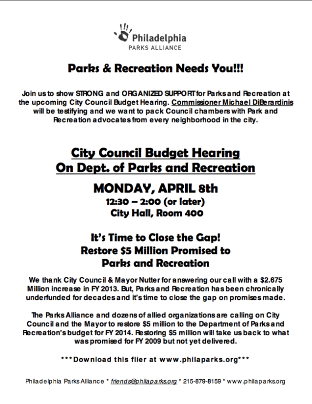 Today: Pack City Council with Parks Advocates! 12:30pm